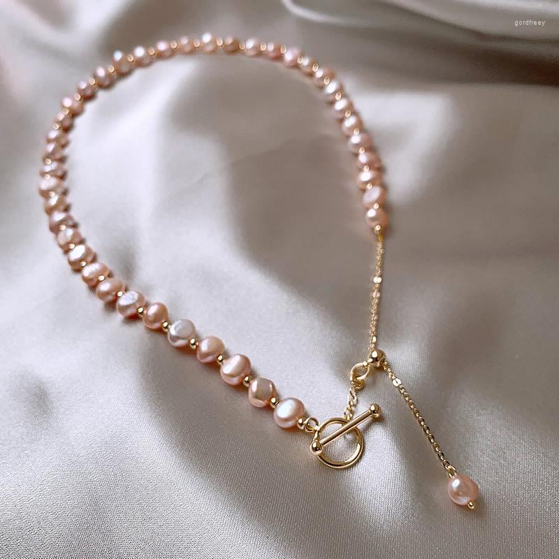 

Choker Minar High Quality Pink Color Baroque Freshwater Pearl For Women Golden OT Toggle Clasp Pendant Necklace Gift