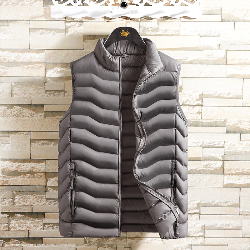 

Men's Vests Men' Sleeveless Vest Jackets Fashion Male CottonPadded handsome zipper Vest Coats Men Stand Collar Warm Waistcoats Clothing 220930, Gray