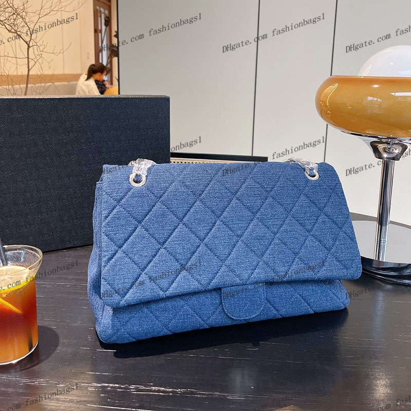 

Women Two Fabrics Large Capacity Designer Shoulder Bag Luxury Denim And Genuine Leather Diamond Lattice Quilted Classic Flap Crossbody Handbag Duffle Bag Sacoche, Black