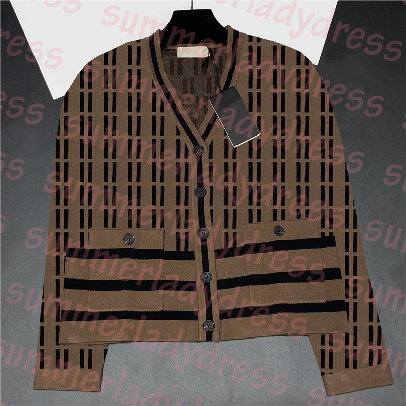 

Classic Letter Sweater Coat Autumn Warm Knitted Coats Women Short Sweater Cardigan Slim Overcoat, Brown