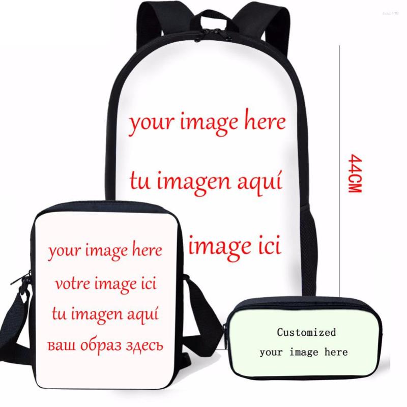 

School Bags FORUDESIGNS 3PCS/Set Women Backpack Customized Your Image Here Teenager Girl Boy Mochilas Daypack Shoulder Bookbag, Custom k