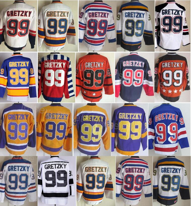 Men Retro Hockey Vintage Classic 99 Wayne Gretzky Jersey 75th Anniversary CCM All Stitched Black White Orange Navy Blue Purple Team Color For Spo