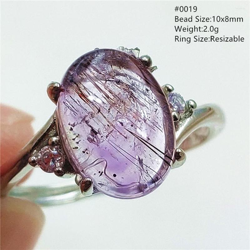 

Cluster Rings Natural Black Super Seven 7 Beads Adjustable Ring Purple Rutilated 925 Sterling Silver