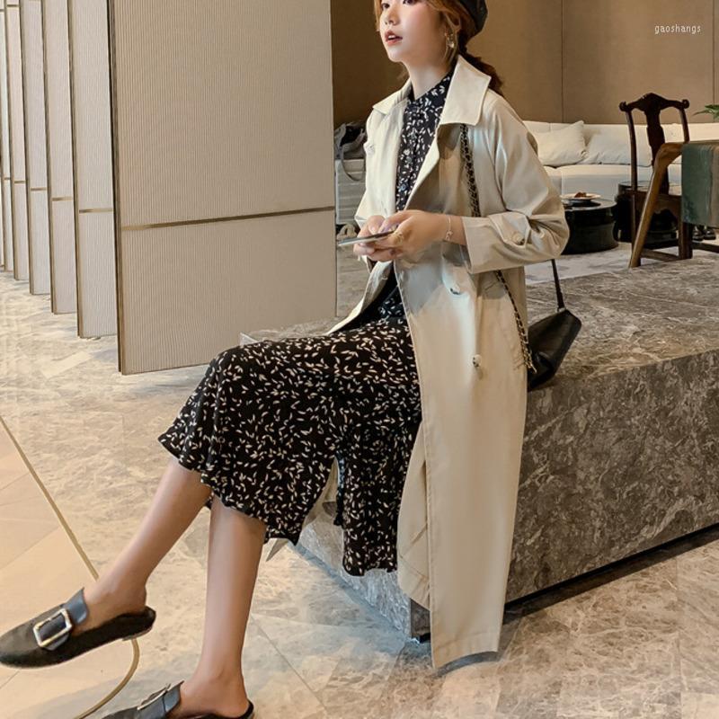 

Women' Trench Coats Autumn 2022 Women Windbreaker Korean High Waist Fashion Double Breasted Streetwear Turn-down Collar Overcoat FZ2960, Picture color