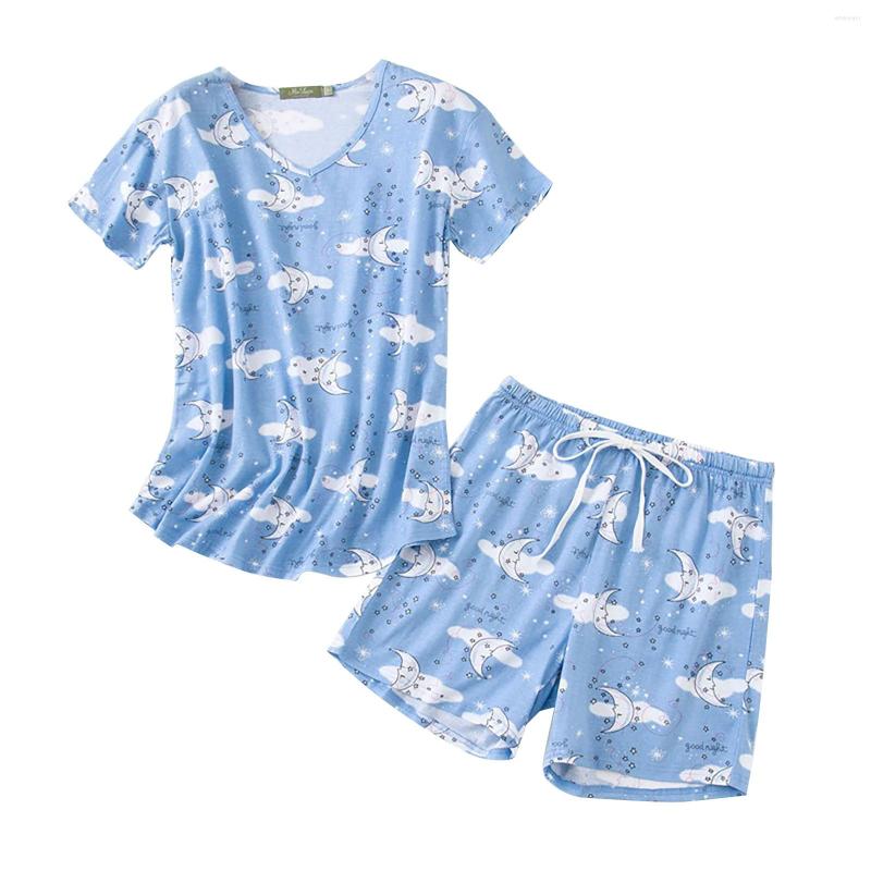 

Men' Sleepwear Printed Women' Suit Casual Top Short Short-Sleeved And Fashion Pajamas Pants Women Suits & Sets, Blue