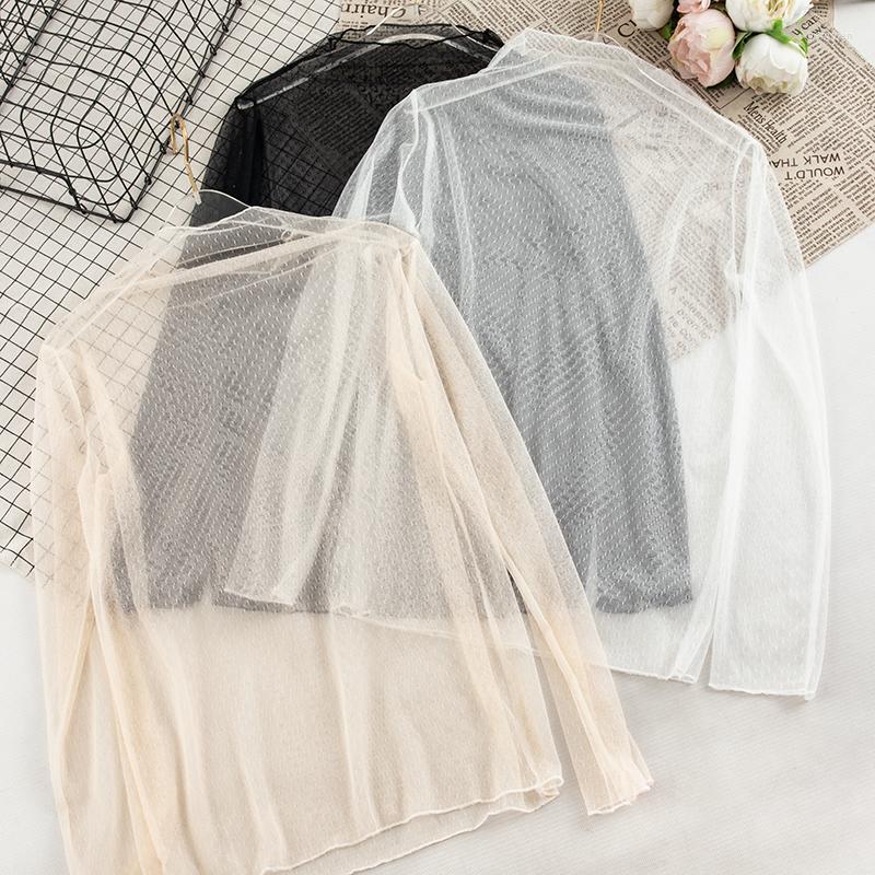 

Women's Blouses Elegant Women Summer Long Sleeve Embroidery Lace Mesh Gauze Basic Ruffles Shirt Female Elastic Slim Pullover Party Blouse, Women blouse shirts