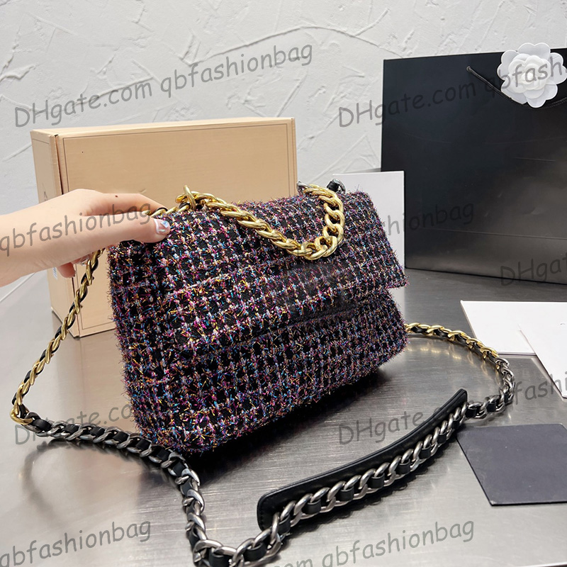 

Womens 19 Series Tweed Quilted Check Bag Classic C Red Black Yellow Aged Silver Metal Hardware Matelasse Chain Crossbody Shoulder Purse Suitcase Luxury Handbag 26CM, Box