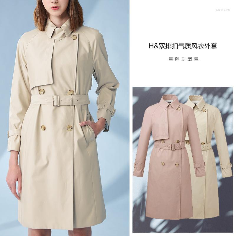 

Women' Trench Coats Hajia Korean 21 Spring Women' Temperament Double Breasted Long Windbreaker Aswsh01ah03, Pink