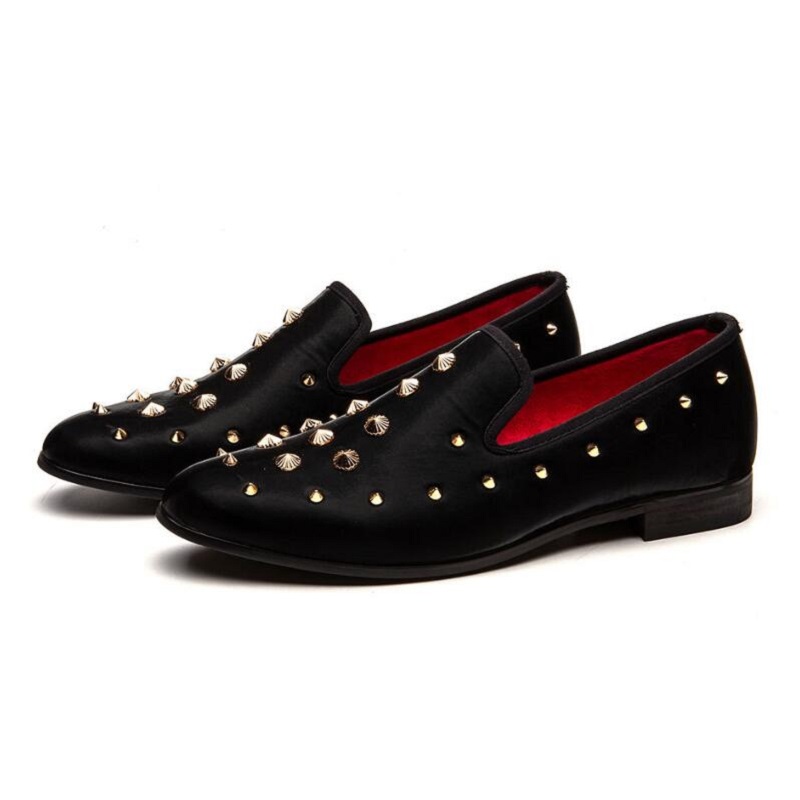 

Mens Top Fashions Designer Rivets Shoes Flats Party Spiked Trainers Men Wedding Dress Sneakers Da02, Black