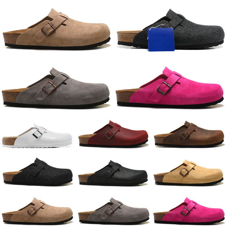 

designer sandals men women slide slippers Boston Soft Footbed Clogs Suede Leather Buckle Strap Shoes Outdoor Indoor, Item#9