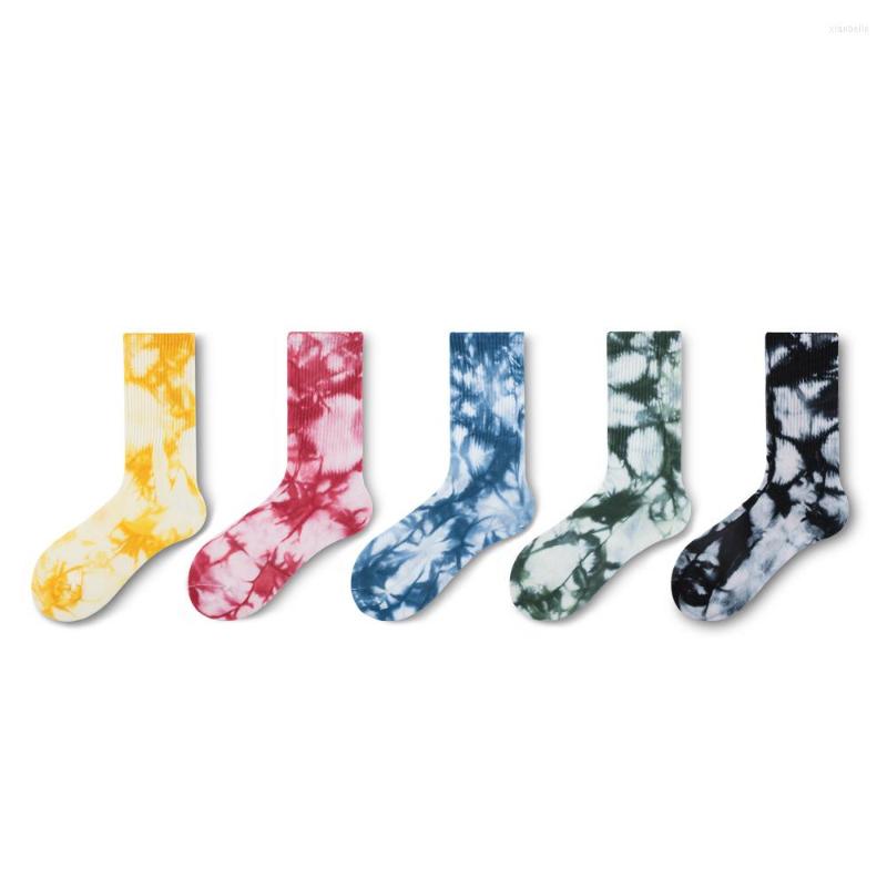 

Men's Socks Tie Dye Woman Thick Line Standard For Unisex Colorful Happy Crew Sox Couples Cotton Trendy Autumn Winter Sokken, Picture color