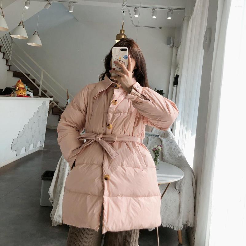 

Women' Trench Coats Temperament Down Jacket Women' Medium Length 2022 Korean Slim Fit Waist Lace Up A-word Small Man, Girl powder