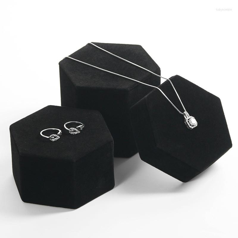 

Jewelry Pouches High-End Black Velvet Display Stand Hexagonal Cylindrical Hand Holder Ring Pendant Bracelet Prop