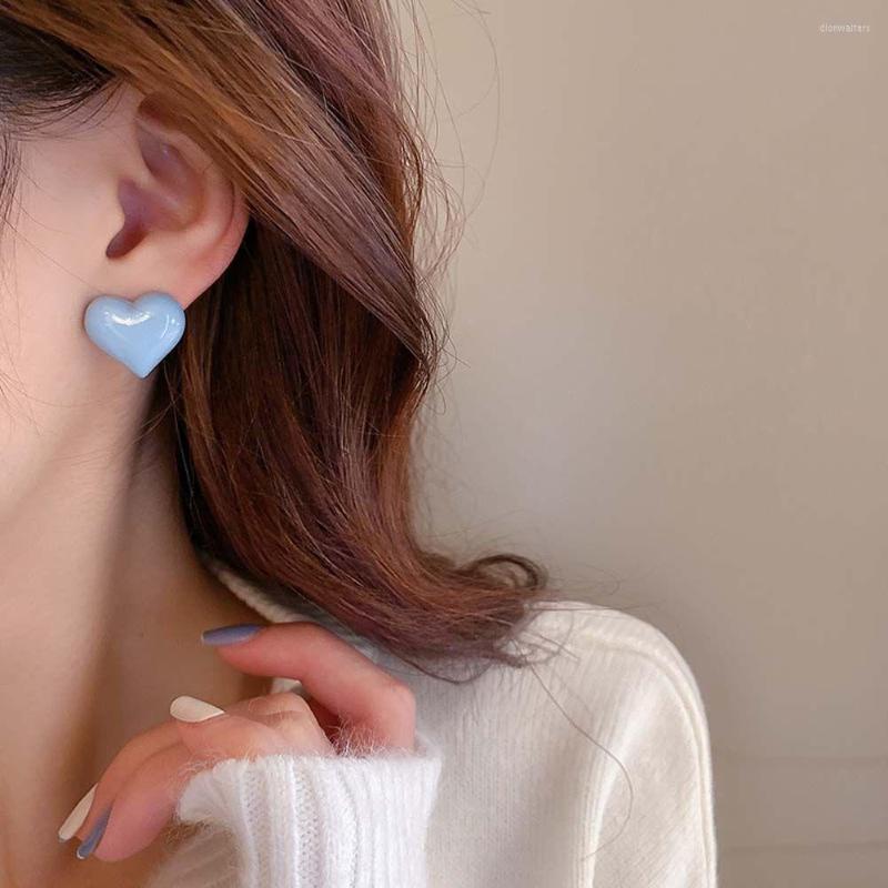 

Stud Earrings Cute Sweet Heart-shaped Ear Studs Three-dimensional Blue Color Love Heart High-end Silver Needle