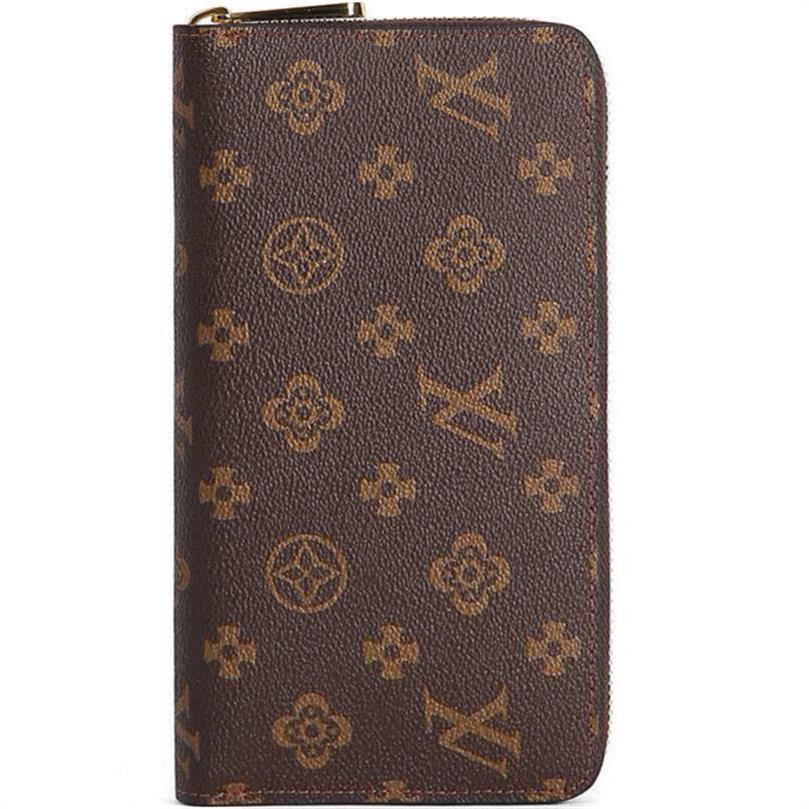

2022 Top Fashion wallet genuine single zipper wallets lady ladies long classical purse with orange box card 60017, Brown flower