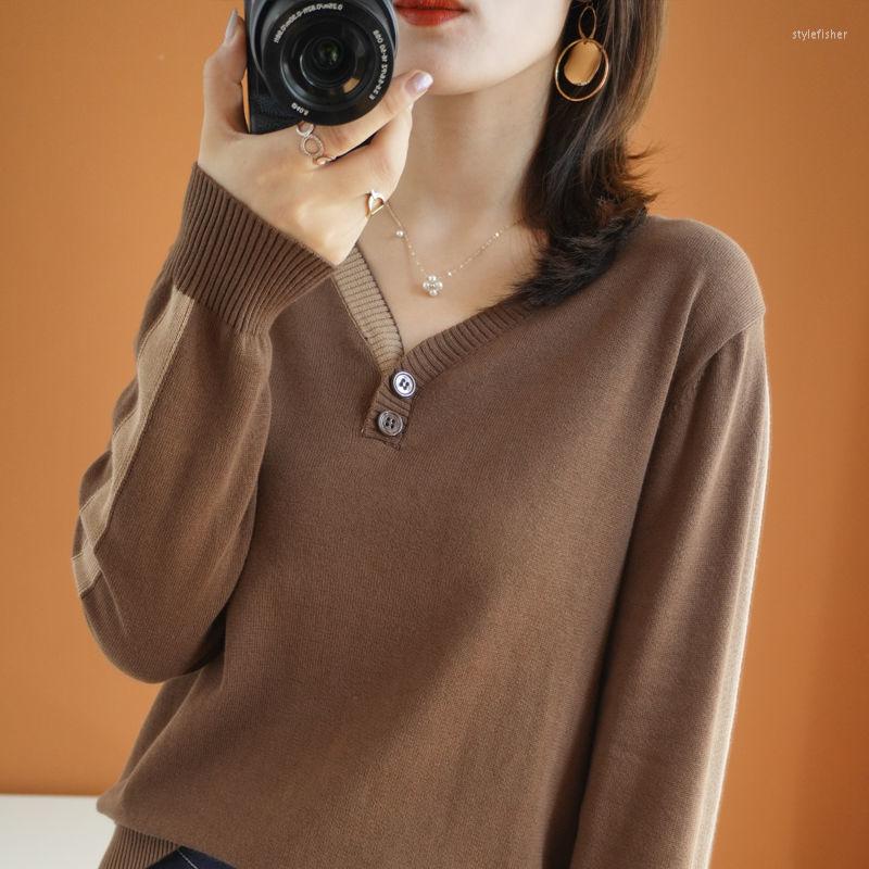 

Women' Sweaters Color Matching Sweater Women' Loose V-neck Plus Size Top Long Sleeve Pullover Outerwear, Green