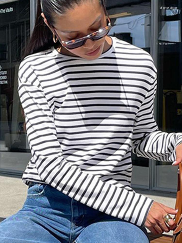 

Women' T Shirts Long-Sleeved O-Neck Striped Bottoming Shirt Women Commuter Casual All-Match Top T-Shirt 2022 Fashion Arrivals, Black