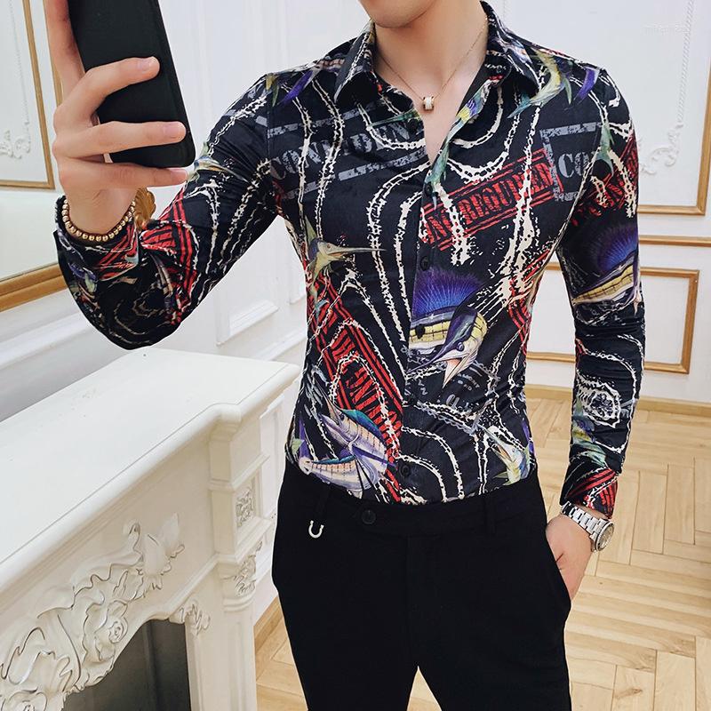 

Men's Casual Shirts Autumn And Winter 2022 Men's Gold Velvet Plus Large Size Personalized Fashion Printed Long Sleeve Shirt, Color