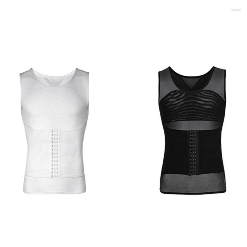 

Men's Body Shapers Men's Waist Trainer Slimming Abdominal Vest Breathable Mesh Shaper Clothes Hook Eye Button Adjustable