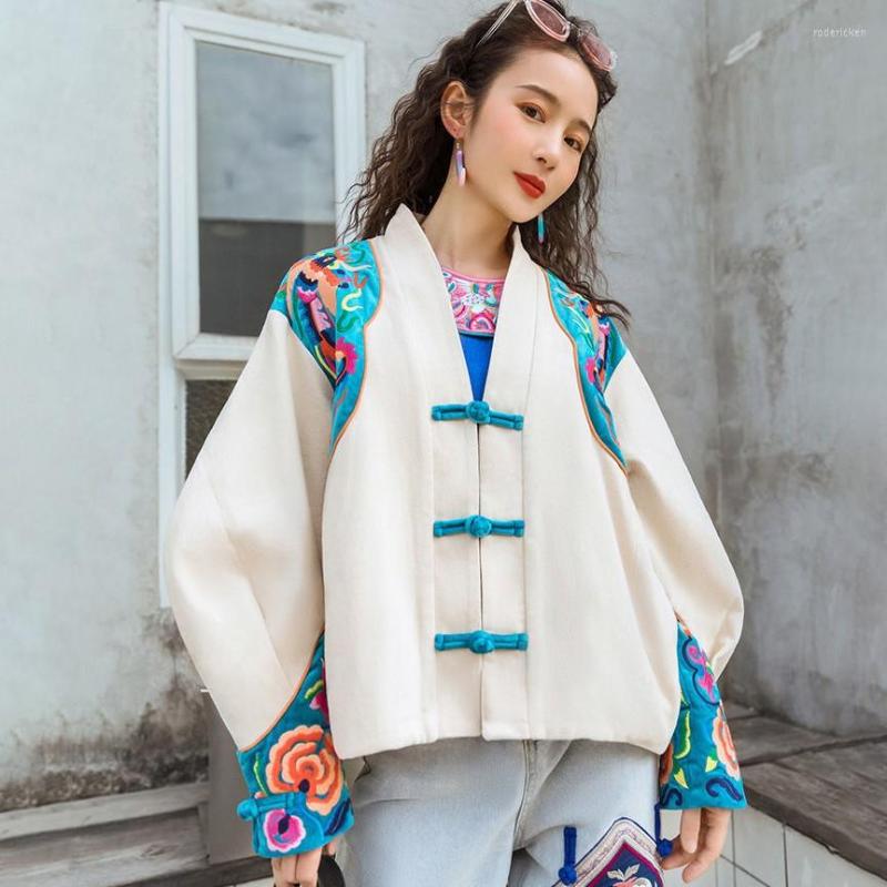 

Ethnic Clothing 2022 Spring Women Embroidery Tang Top Vintage Long Sleeve Hanfu Classic Ladies V-Neck Jacket Elegant Stage Show Coat