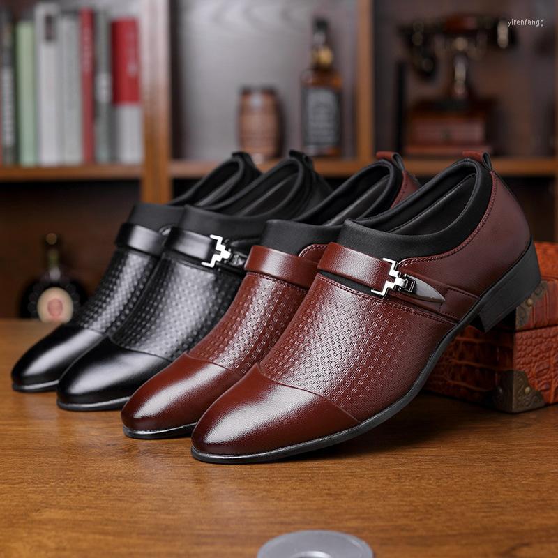 

Dress Shoes British Men's Slip On Split Leather Pointed Toe Men Business Wedding Oxfords Formal For Male Hjm8, Black