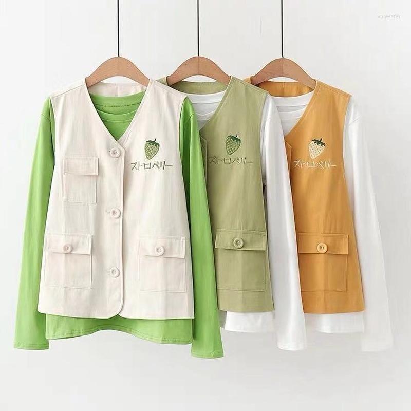 

Women's Vests Loose Casual All-match Vest Street Cotton Women Style Female Embroidery Sleeveless British Student