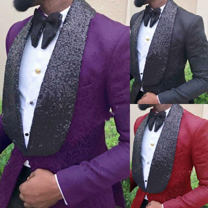 

Men's Suits Formal Purple Jacquard Paisley Men's Suit For Weeding Tuxedo Sequined Shawl Lapel Six Color Custom Work Wear One Piece, One jacket black