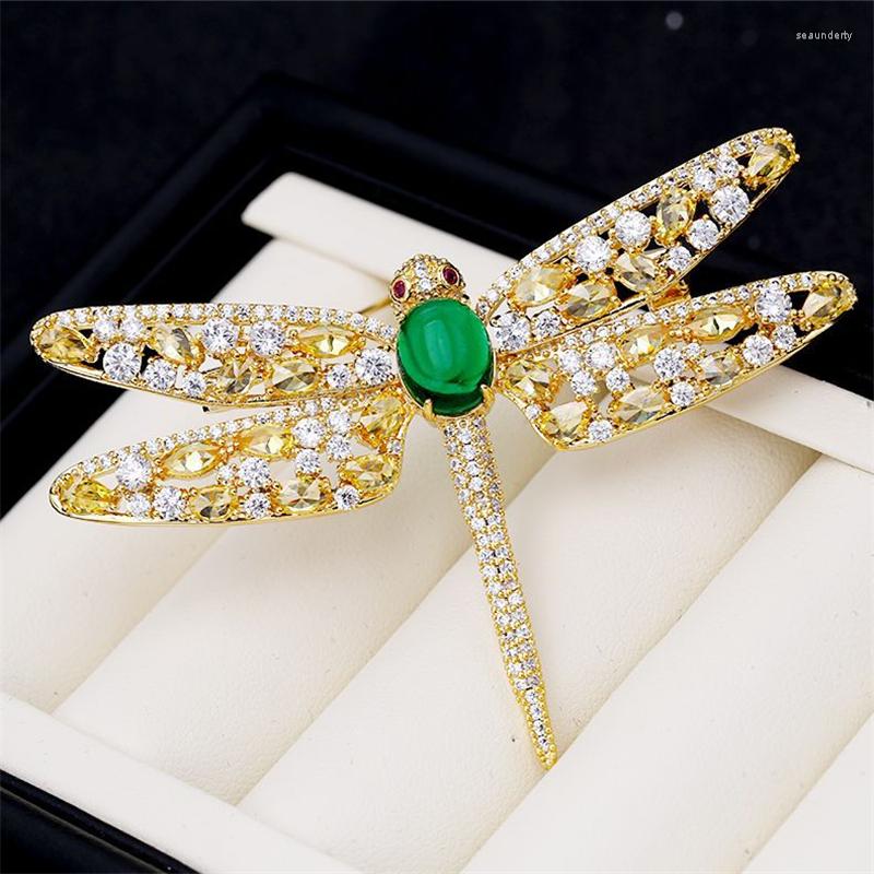 

Brooches Luxury Zircon Cute Dragonfly Rhinestone Brooch For Men Suit Broche Vintage Crystal Insect Women Accessories Jewelry