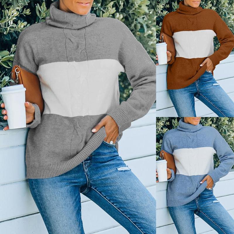 

Women' Sweaters Women Sweater Colorblock Loose Knitted Long Sleeve Pullover Autumn Winter Vintage Turtleneck Jumper Casual Tops, Gray
