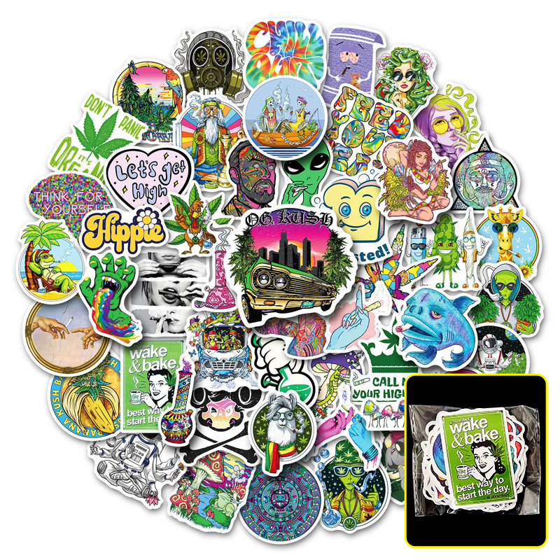 

50 Leaf graffiti Sticker Phone Laptop Skateboard Car Stickers Pack for Luggage Guitar Helmet Sticker, Colourful