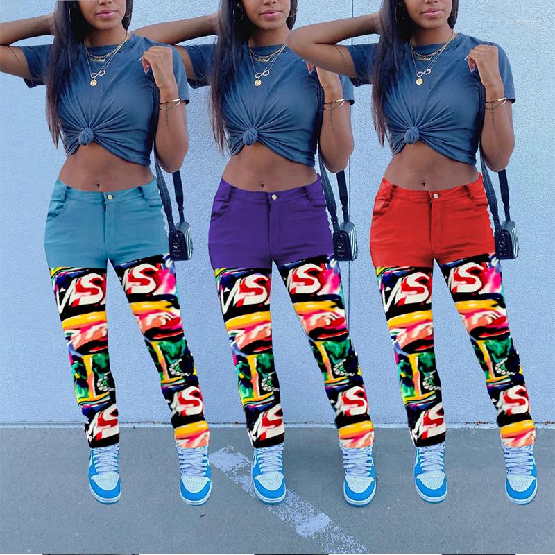 

Women' Pants ZKYZWX Sexy Patchwork Print Button Jeans For Women Fall 2022 Fashion Jogger Pocket Mid Waist Streetwear Club Straight Leg, Purple