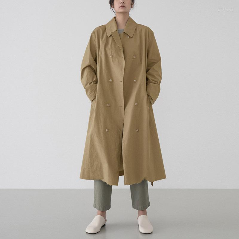 

Women' Trench Coats Johnature Vintage Frock Women 2022 Spring Patchwork Bandage Loose 2 Colors Double Breasted Women, Gray