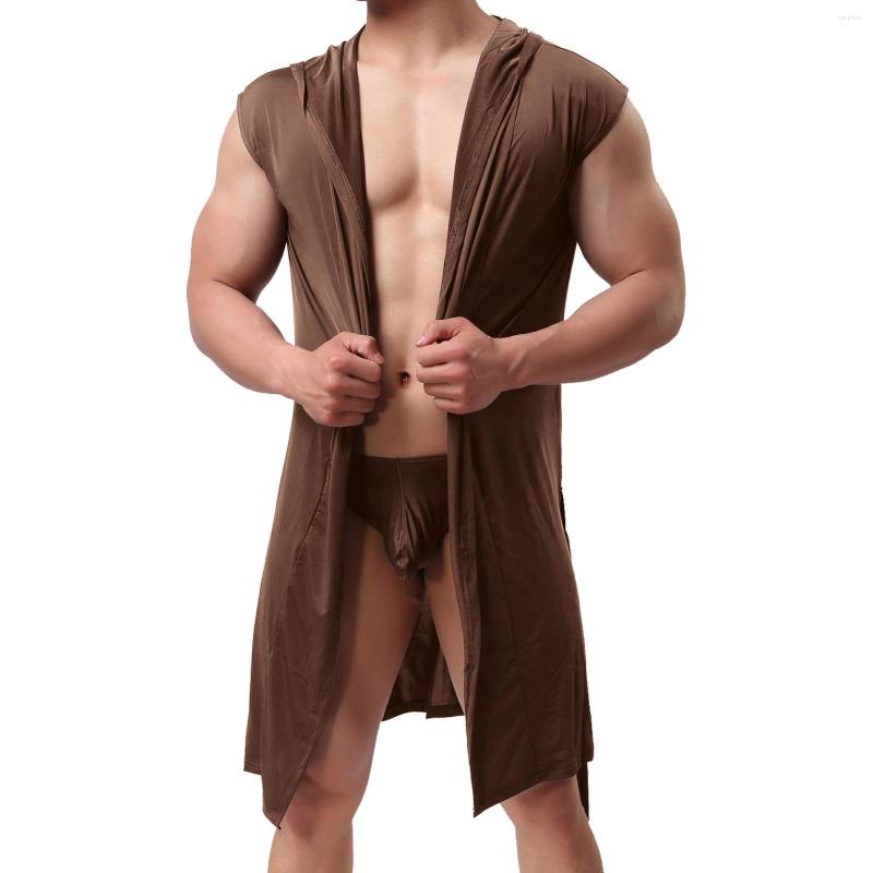 

Men' Sleepwear Sleeveless Housewear Bathrobe Mens Light Solid Color Sexy Silky Men Kimono Soft Cozy Bath Gown Toddler Bedroom Robe, Black