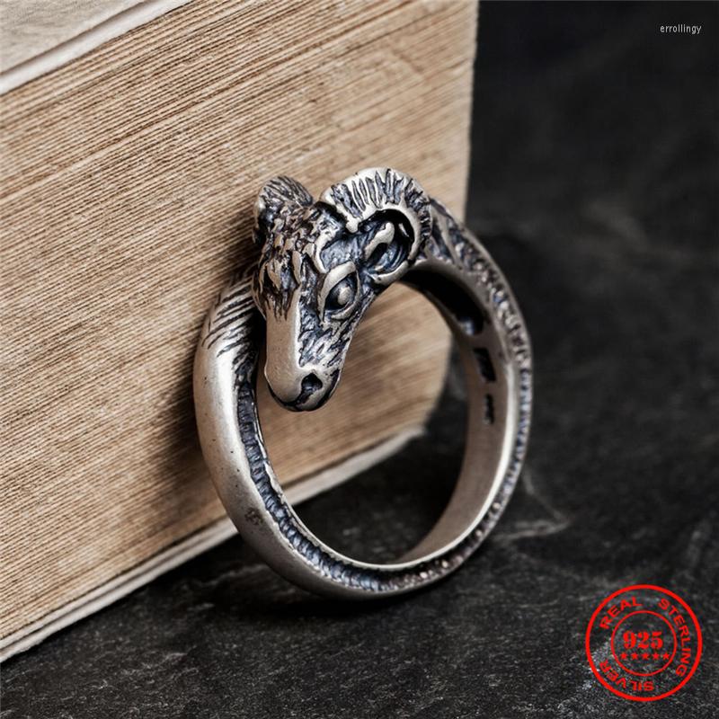 

Cluster Rings MKENDN Vintage Black 925 Sterling Silver Zodiac Sheep Head Finger Ring Punk Biker For Men Male Women Jewelry