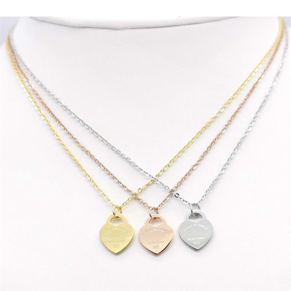 

Jewerly Stainless Steel 18K Gold Plated Necklace Short Chain Silver Heart Necklace Pendant Locket Necklaces Chains For Women Coupl261r