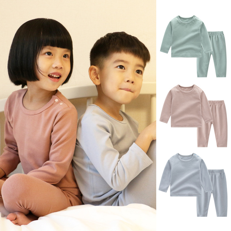 

Baby Boys Girls Pajamas Set Soft Cotton Long Sleeve Sweatshirt Top and Pants Two Pieces Solid Color Sleepwear Kids Clothes, Gray blue