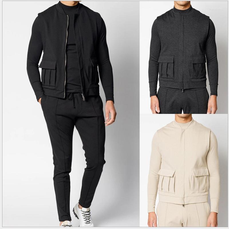 

Men's Tracksuits Men's 2022 Spring And Autumn Sports Leisure Three-piece Suit Jacket T-shirt Trousers, Beige