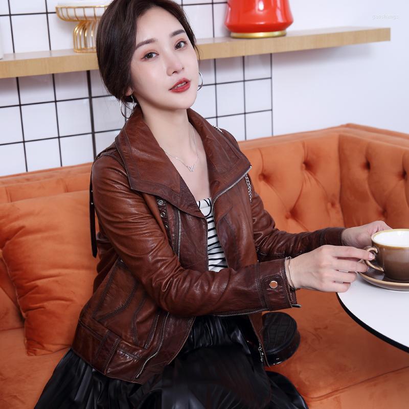 

Women's Leather Fashion Female Jackets Spring Autumn 2022 Real Sheepskin Jacket Women Motorcycle Women's Coats Mujer Chaqueta Zjt1977 &, Coffee