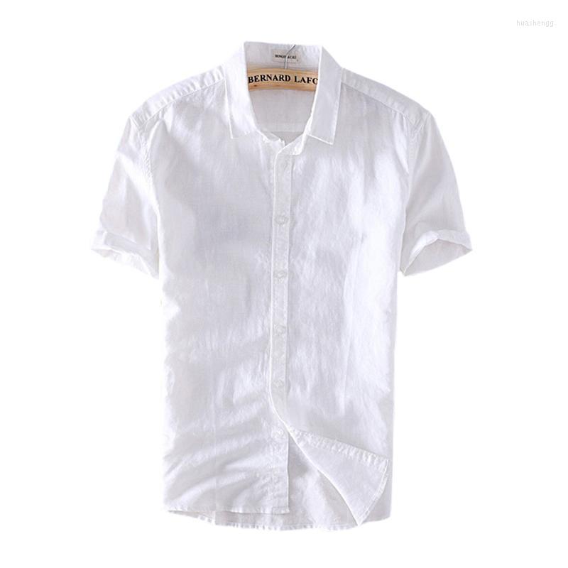 

Men's Casual Shirts Cotton Linen For Men Short Sleeve Tops Oversize Solid White Turn-Down Collar Tee Male Summer Vacation Clothing, Black