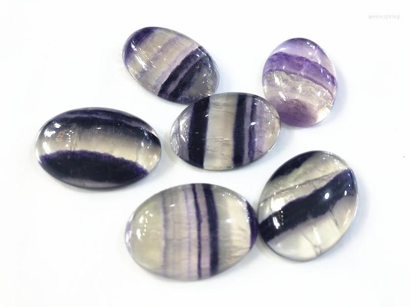 

Beads Wholesale 10pcs/lot Purple Fluorite Bead Cabochon 18x25mm Oval Gem Stone Ring Face Loose Gemstone For Pendant