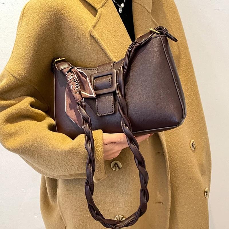 

Evening Bags Solid Color High Quality PU Leather Shoulder For Women 2022 Winter Handbags Female Daily Travel Totes Lady Hand Bag, Black