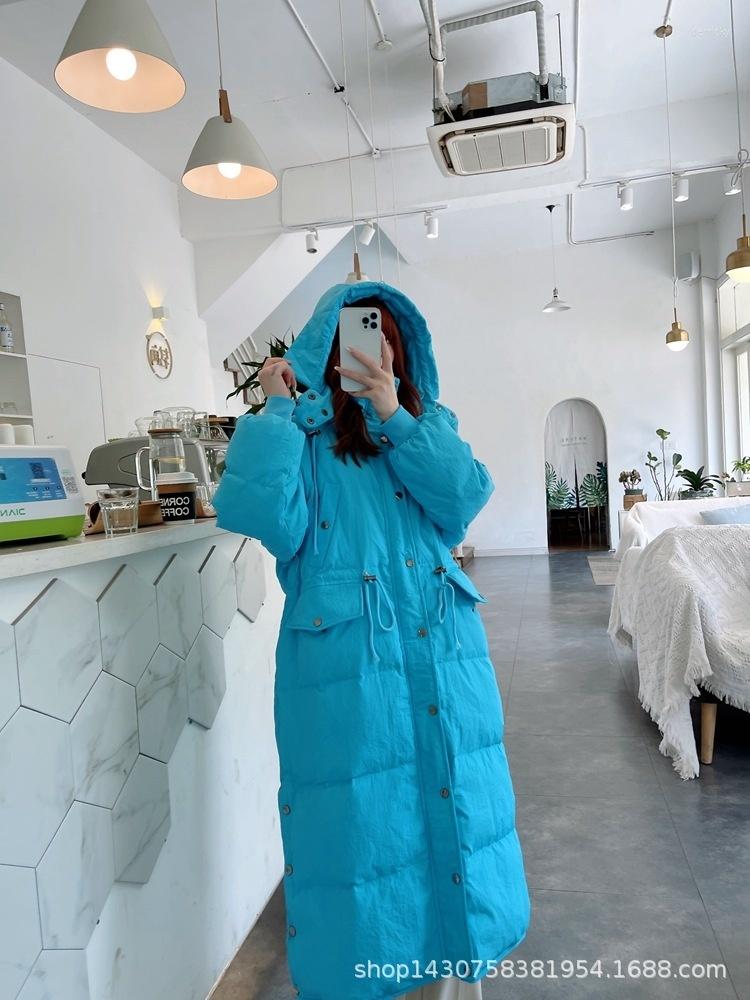 

Women' Trench Coats Korean White Duck Down Jacket Women' 2022 Winter Knee Length Thickened Hoodie, Black