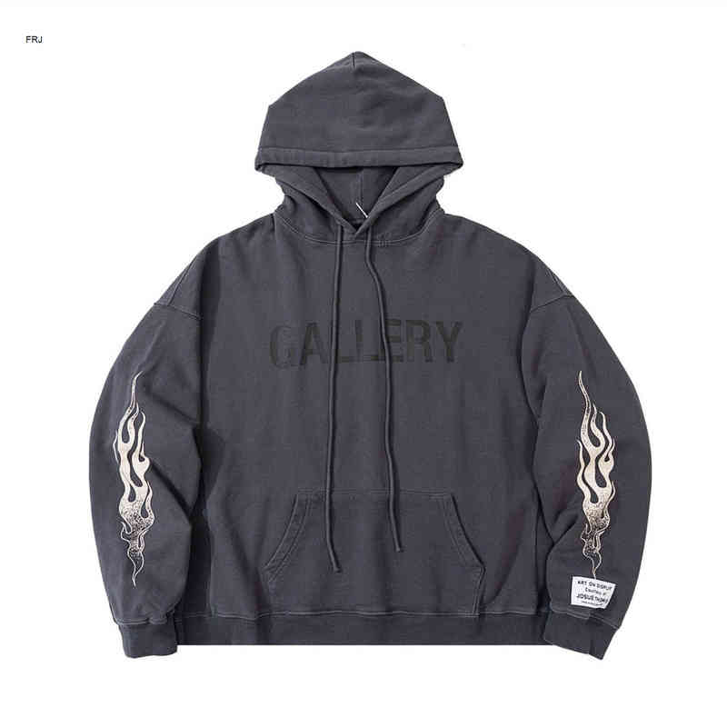 

DHL Mens Hoodie Gallerydept Pullover High Version Early Autumn New Style Beautiful Fashion Galery Dept Flaming Mountain Letter Printed Terry Hoo, Blue