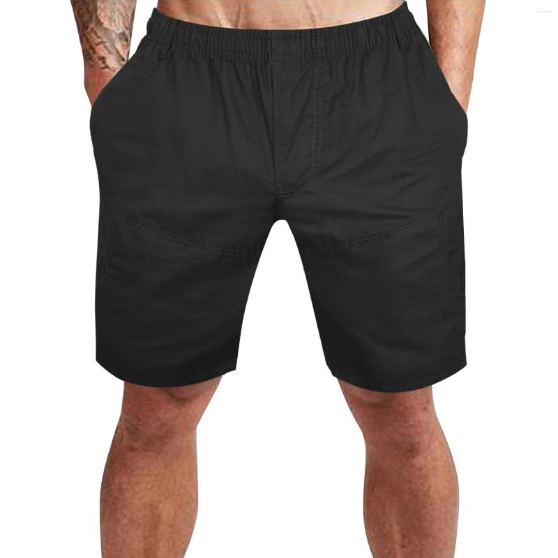 

Men's Pants Mens Solid Color Button Casual All Shorts Fashionable Woven Cargo With Pockets Stretch, Khaki