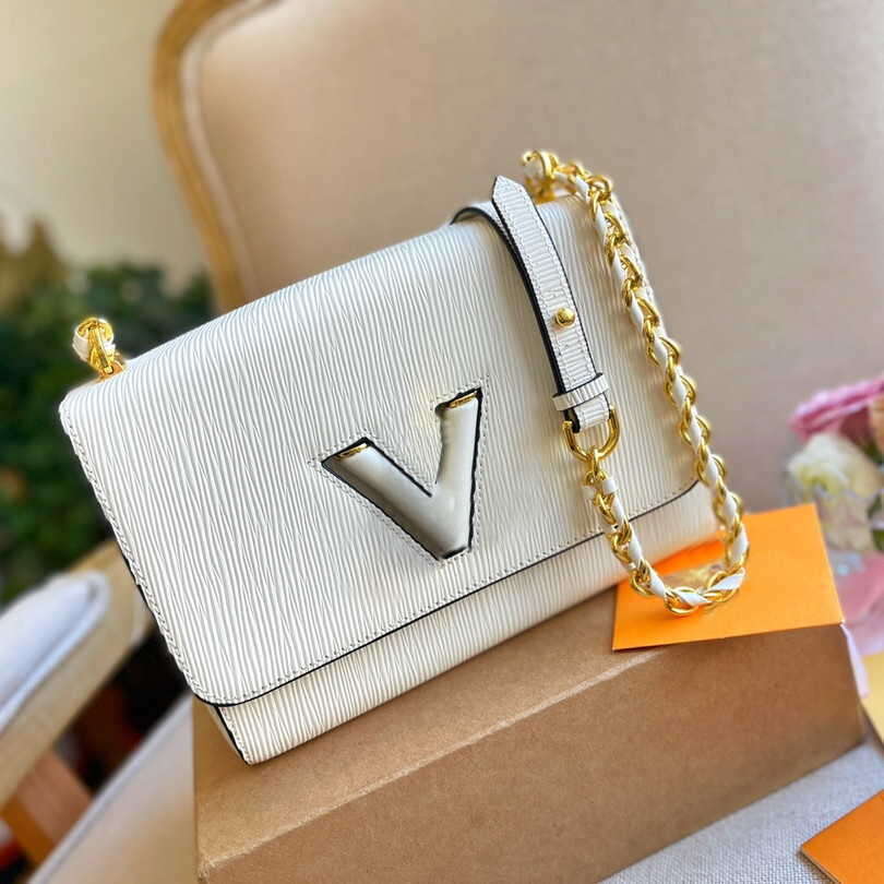 

Shoulder Bags Shoulder Bags Vintage Cowhide Lvs Twist Denim Water Ripple Chain Shoulder Crossbody Bags Spin Lock Women Fashion Messenger Bag Designer, Blue