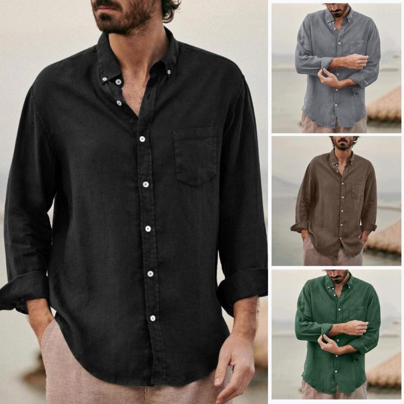 

Men's Casual Shirts Fashion Men's Long Sleeve Solid Button Turn-down Collar Camisa Masculina Slim Vintage Men, Black