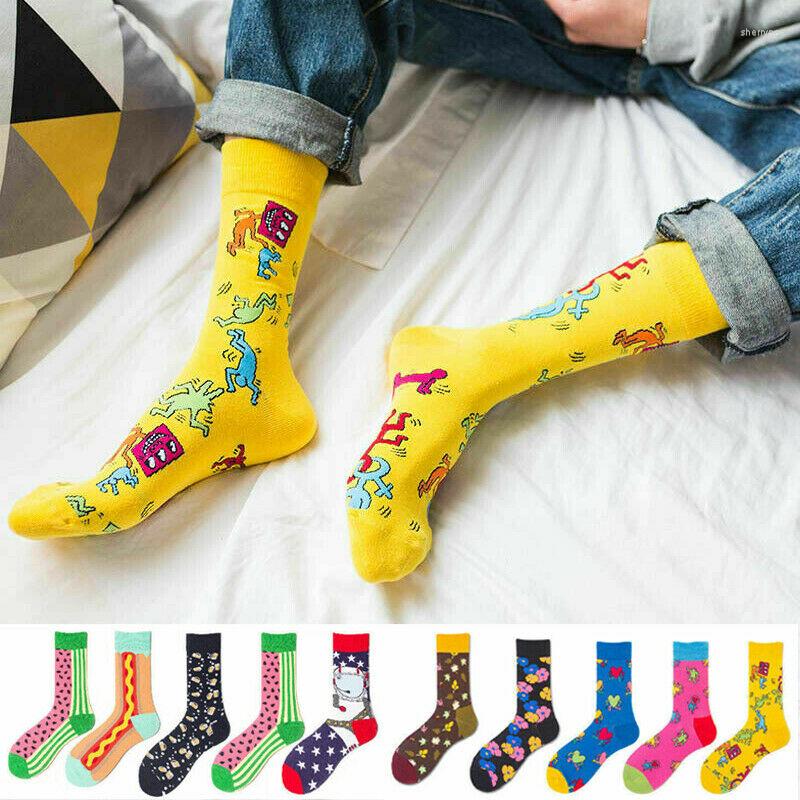 

Men's Socks 1 Pair Fashion Harajuku Cotton Cartoon Animals Casual Loving Heart Flamingo Women Cute Funny Happy Skateboard