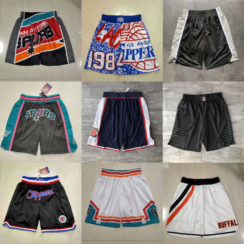 

6KV9 Los Angeles''Clippers''men San Antonio''Spurs''men Throwback Basketball Shorts pocket, Color