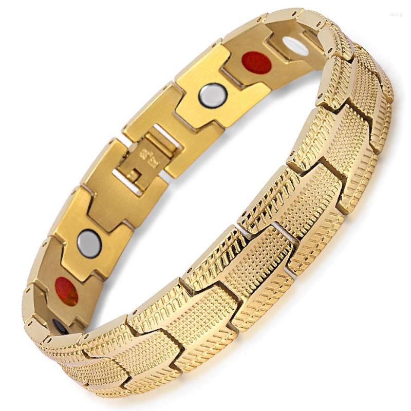 

Link Bracelets 4 In 1 Elements Gold Stainless Steel Bracelets&Bangles Magnetic Bio Pulceras Bracelet For Men