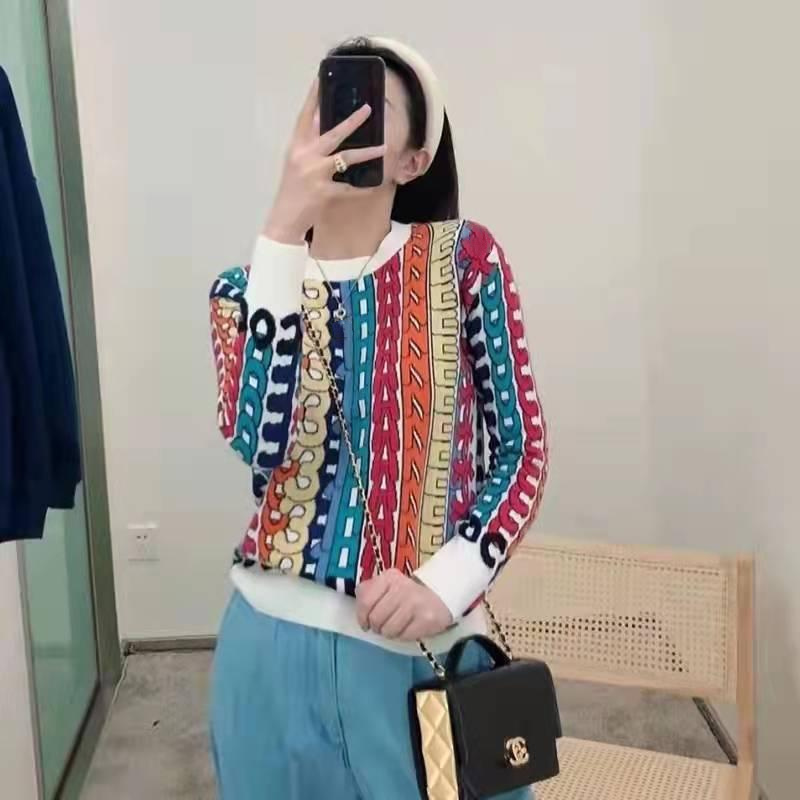 

women sweater sweaters woman round neck long sleeve loose top letter jacquard slim bottomed shirt spring autumn fashion womens designer cardigan, Multi